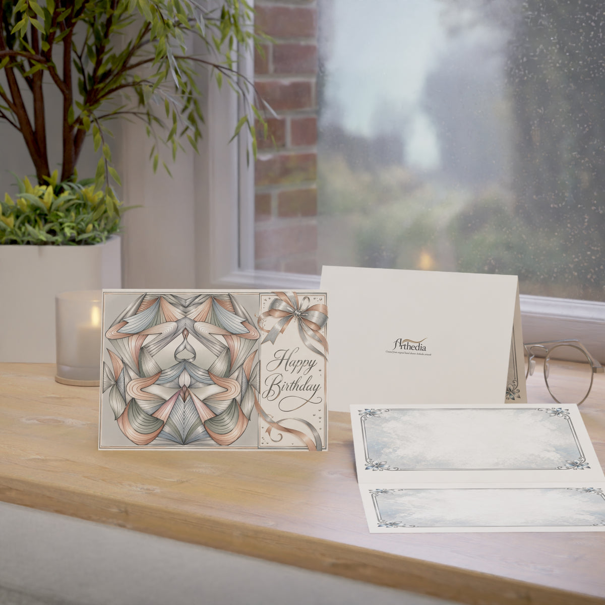 Silver Bow — Happy Birthday Greeting Card