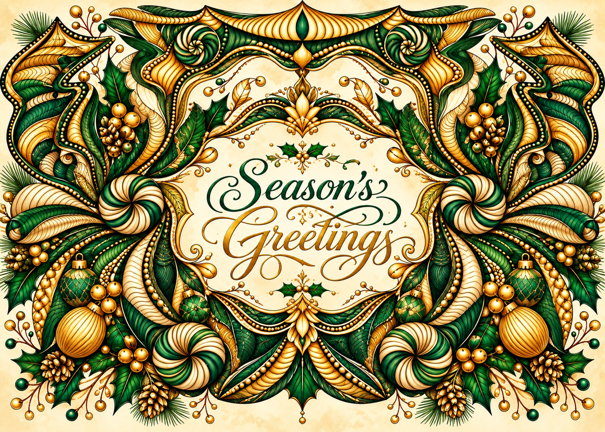 Evergreen Elegance — Season’s Greetings Card