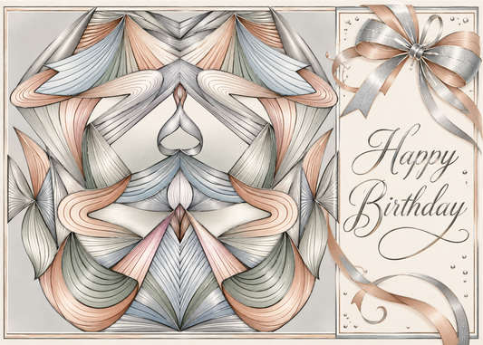 Silver Bow — Happy Birthday Greeting Card