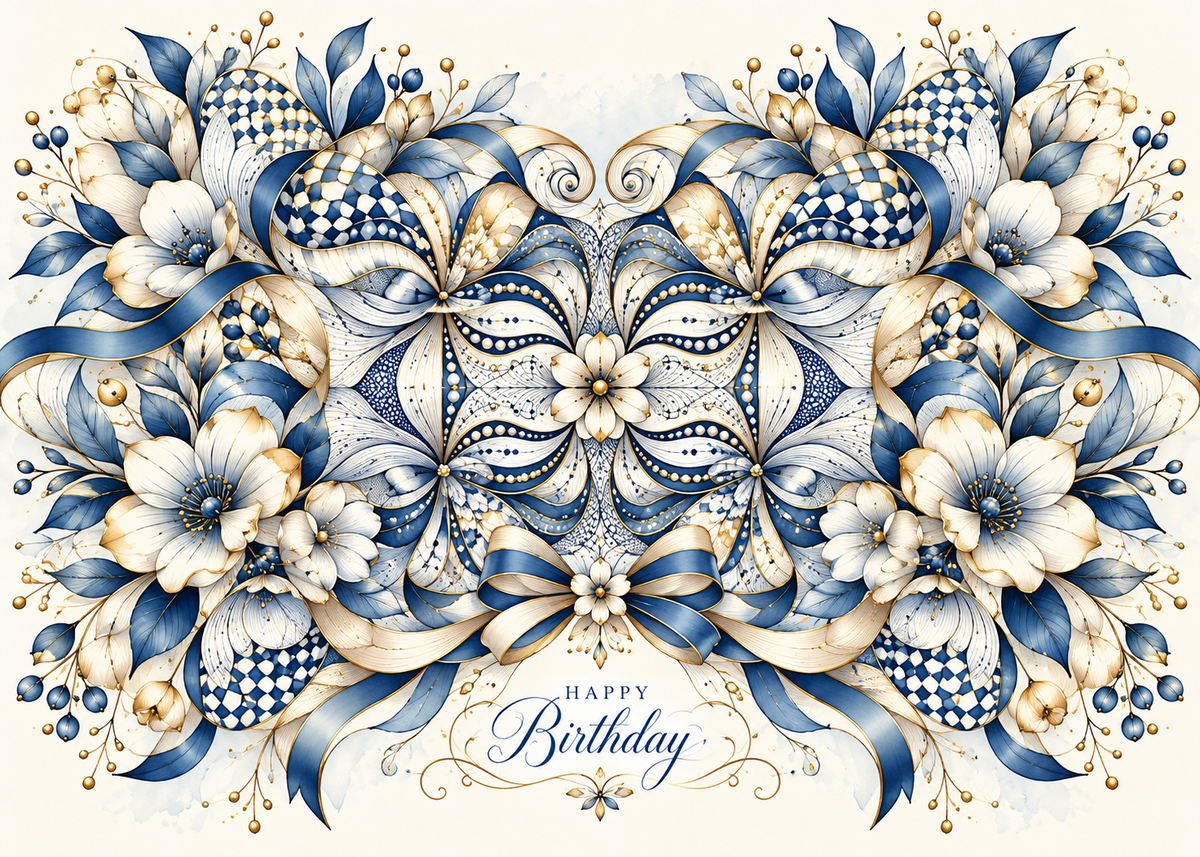 Golden Blue — Happy Birthday Greeting Card