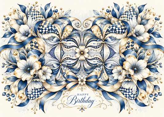 Golden Blue — Happy Birthday Greeting Card