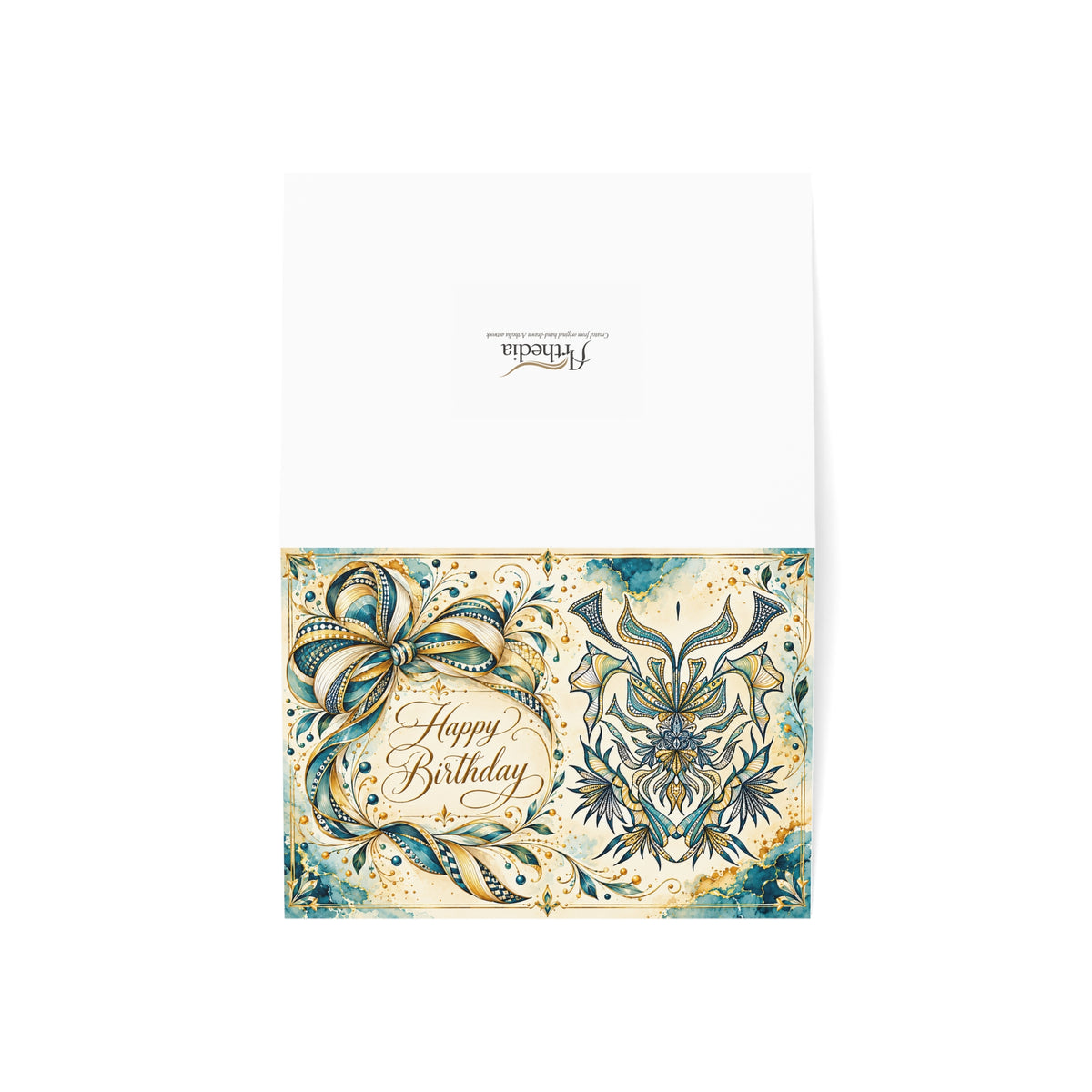 Teal & Gold Flourish — Happy Birthday Greeting Card